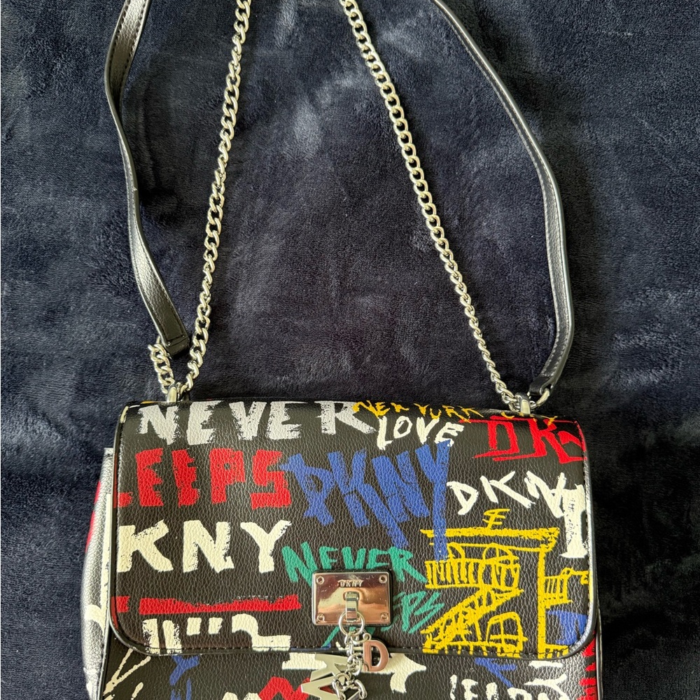DKNY Black and Red Crossbody Bag with Graffiti Design